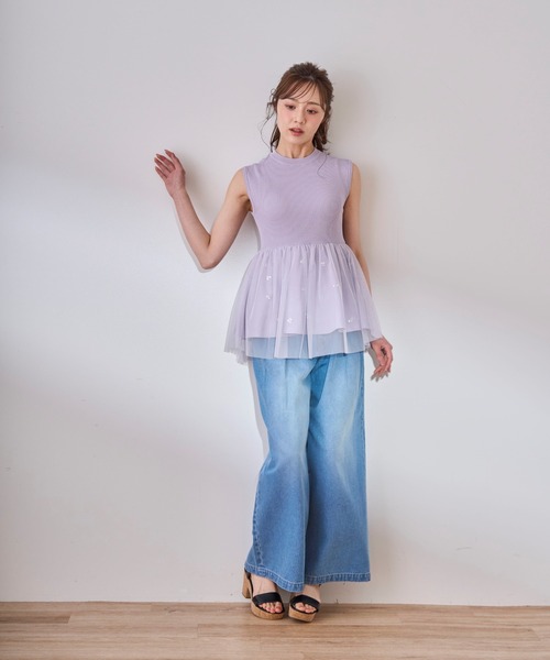 「31 Sons de mode」 ノースリーブニット フリ- ブラック レディース_画像8