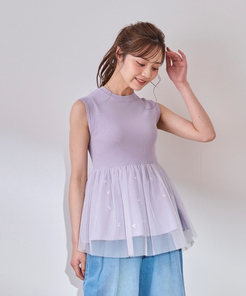 「31 Sons de mode」 ノースリーブニット フリ- ブラック レディース_画像9