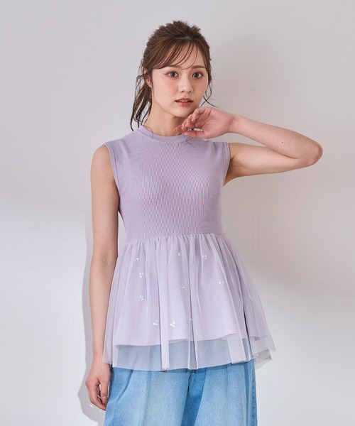 「31 Sons de mode」 ノースリーブニット フリ- ブラック レディース_画像10