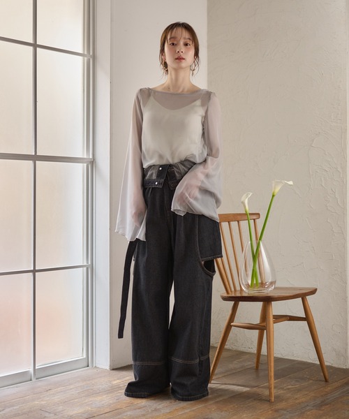 mideal gathered curve denim pants ブラック M mideal（マイディール） デニムパンツ MEDIUM ブラック レディース