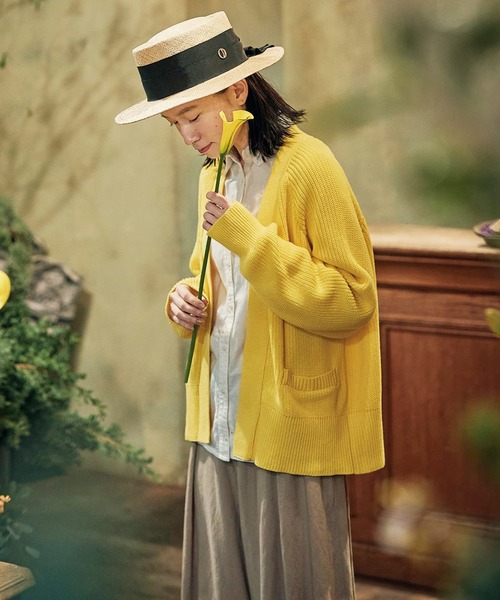 「Sunny clouds」 カーディガン LARGE イエロー レディース_画像6