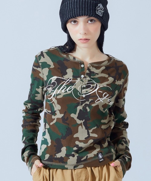 X-girl（エックスガール） ヘンリーネック tシャツ HENLEY NECK SCRIPT