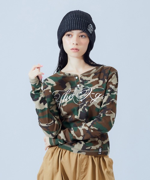 X-girl（エックスガール） ヘンリーネック tシャツ HENLEY NECK SCRIPT