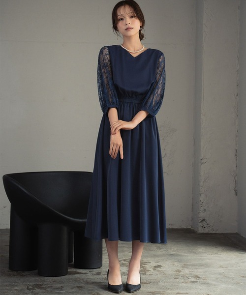 GIRL DRESS FOR NOW ドレス フラワーレーススリーブ ミモレ丈 結婚式