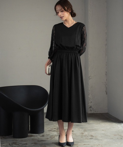 GIRL DRESS FOR NOW ドレス フラワーレーススリーブ ミモレ丈 結婚式