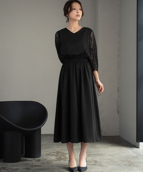 GIRL DRESS FOR NOW ドレス フラワーレーススリーブ ミモレ丈 結婚式