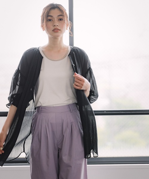 GLOBAL WORK シャツ ブラウス エアリーボイルスキッパー6分袖