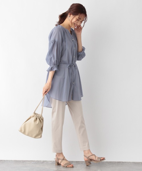 GLOBAL WORK シャツ ブラウス エアリーボイルスキッパー6分袖