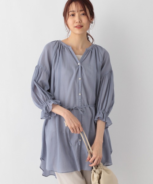 GLOBAL WORK シャツ ブラウス エアリーボイルスキッパー6分袖