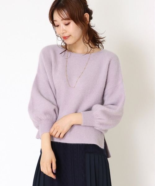 Jines ラクーンボリュームスリーブニットラク ーン100% パープル　美品 ニット ラクーン100％ ボリュームスリーブニット