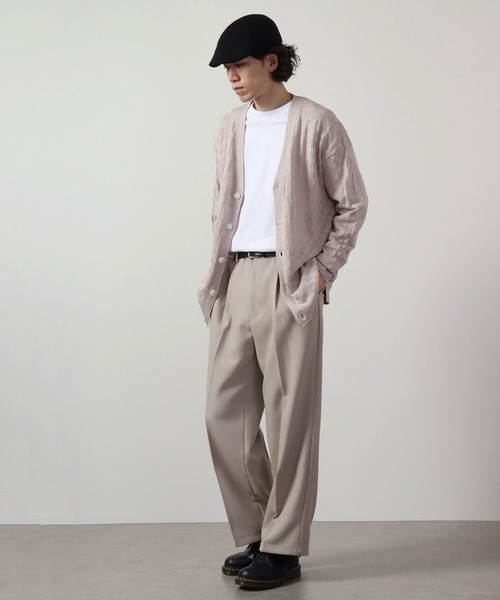 新品 リネン ライク メッシュ カーデ チャコール 白 グレージュ