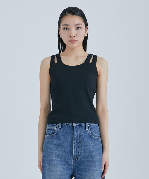 タンクトップ ノースリーブ 「STUDIOUS/ステュディオス」ショルダースリットタンクトップ レディース STUDIOUS タンクトップ ノースリーブ 「STUDIOUS/ステュディオス