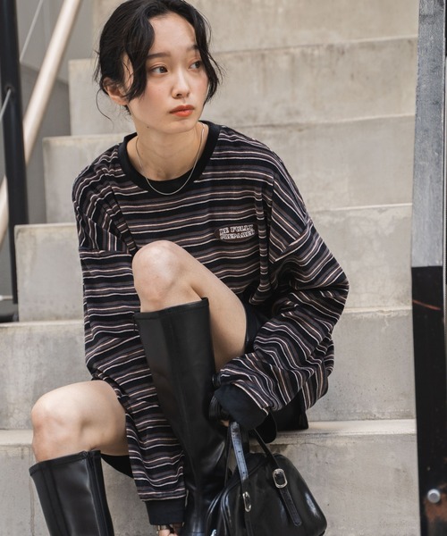 tシャツ 「MIDVEIN」ベロアTシャツ レディース mideal tシャツ velour tops / ベロアトップス レディース
