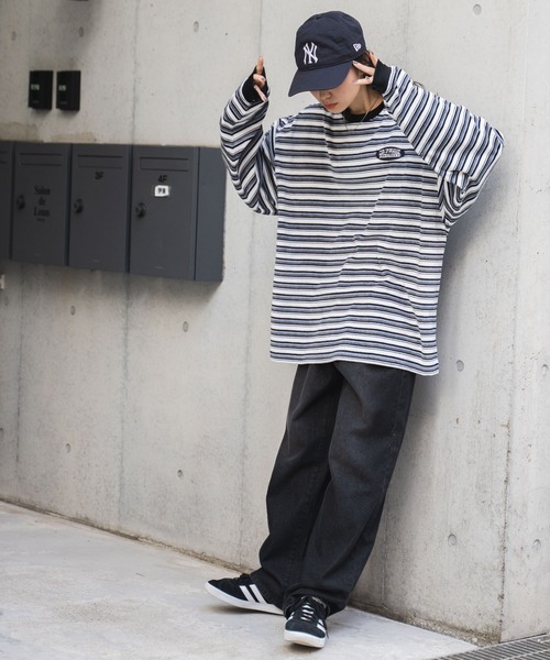 WEGO（ウィゴー） tシャツ WEGO/ベロアボーダーワンポイントロンT