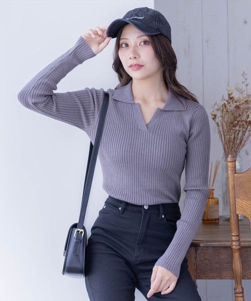 ニット セーター 2024AW/コンパクトポロニットトップス/洗える レディース 2024AW/コンパクトポロニットトップス/洗える