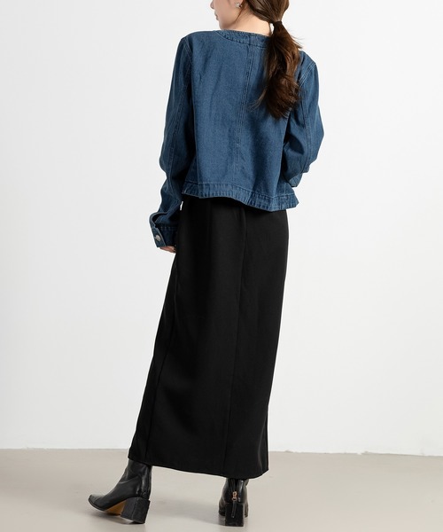 ノーカラーショートデニムジャケット♥︎INDIGO♥︎F DAY CLOSET デニムジャケット gジャン レディース ノーカラー