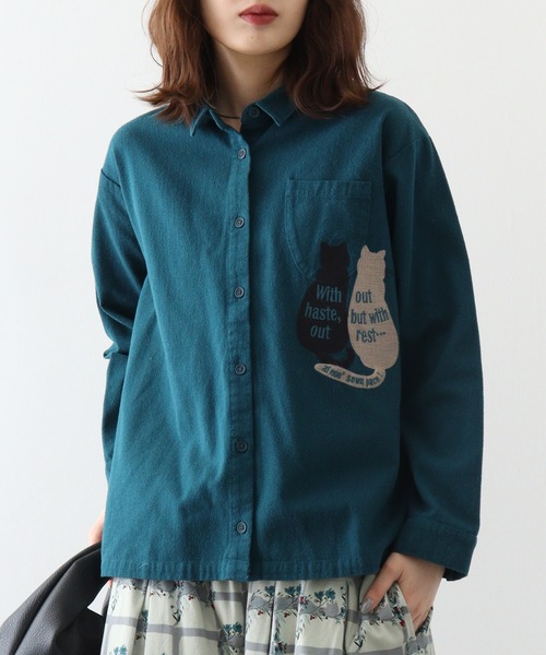 ブラウス シャツ EMAGO 猫ロゴ刺繍シャツ レディース 楽天市場】猫ロゴ刺繍シャツ emago シャツ レディース トップス
