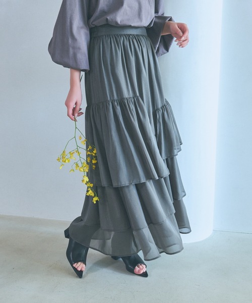 【38サイズ】新品 Vin ランダムティアードスカート グリーンヤマダヤ mysty woman スカート ランダムティアードスカート 106952
