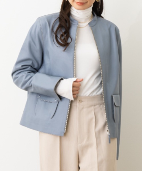 コート アウター ソフトラムレザースタンドカラージャケット