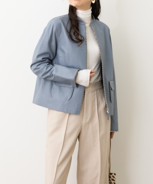 コート アウター ソフトラムレザースタンドカラージャケット 羊革 軽量