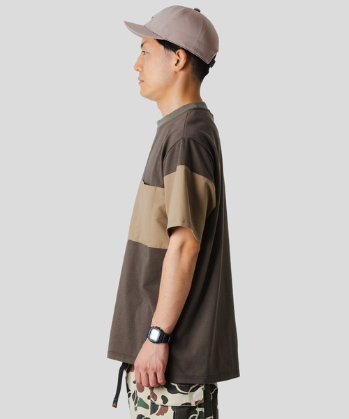 narifuri ナリフリ　6部丈　メッシュ　Tシャツ　パネル切り替え 極美品 narifuri メッシュパネル6分袖シャツ 切り替えデザイン