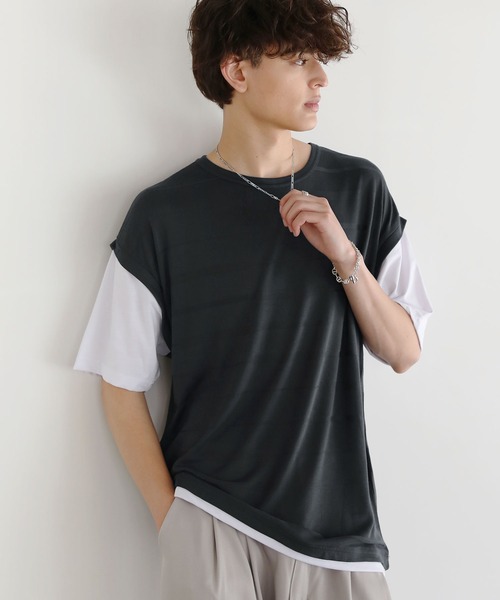 パ*ン様 GOODENOUGH フェイクレイヤード Tシャツ ASTRONOMY tシャツ Buyer's Select/TRランダムボーダージャガード半袖