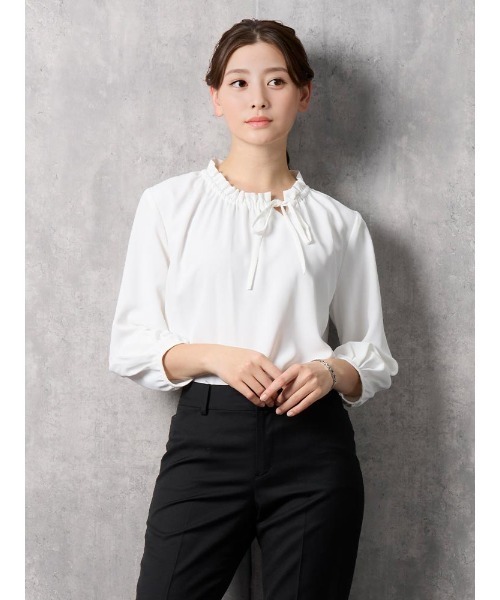 Perfect Suit FActory ブラウス シャツ リボン付き ギャザー