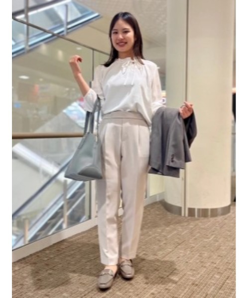 イネド　ホワイトシフォン半袖シャツ リボン付き　リボンブラウス　新品　Mサイズ Perfect Suit FActory ブラウス シャツ リボン付き ギャザー
