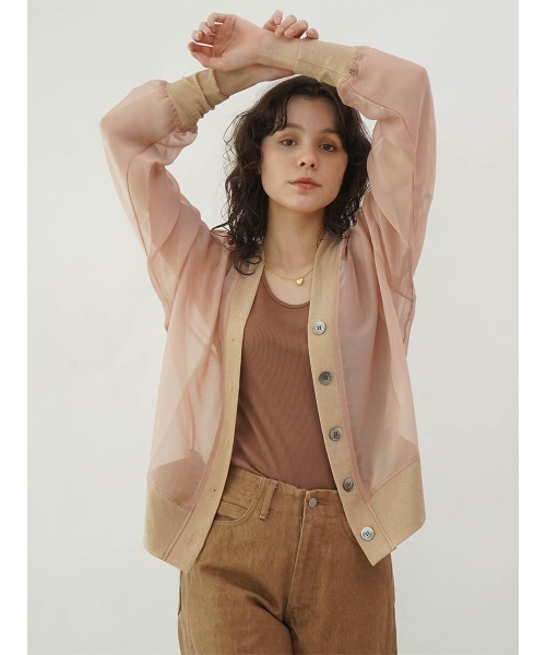 カーディガン Glitter rib sheer cardigan レディース
