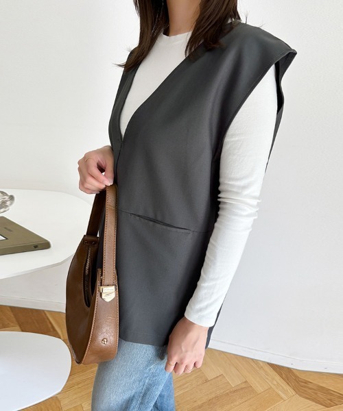 Heve グレー Vネック ジレ ベスト ジレ Vネックプルオーバーベスト レディース : ZOZOTOWN Yahoo