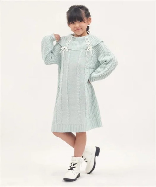 女の子ワンピース axes femme ワンピース W編み上げニットワンピース キッズ 子供