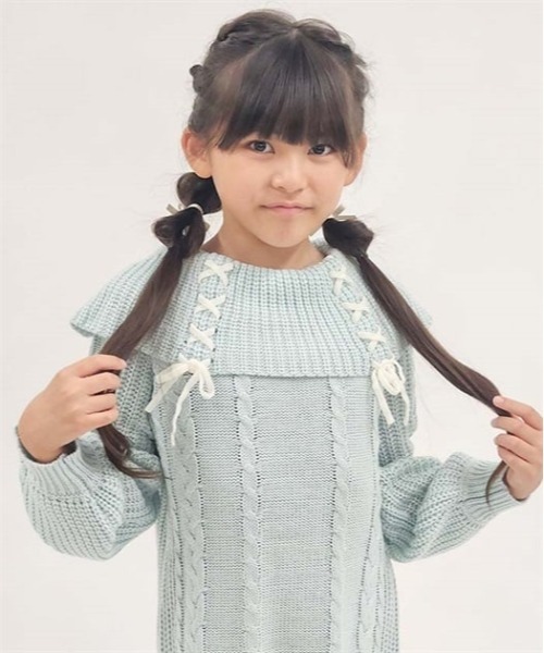 axes femme ワンピース W編み上げニットワンピース キッズ 子供