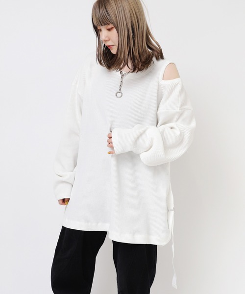 tシャツ M2350 ショルダースリットワッフルプルオーバー レディース