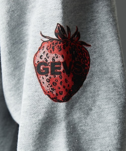 パーカー 綿100％ストロベリープリントジップアップパーカー「大きいサイズ有」GEVS. レディース メンズ GEVS. パーカー 綿100％ストロベリープリントジップアップ