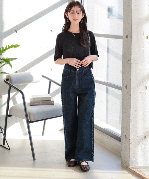 ジーンズ デニム デニムパンツ 「 低身長向けサイズ 」 サイドフリンジ