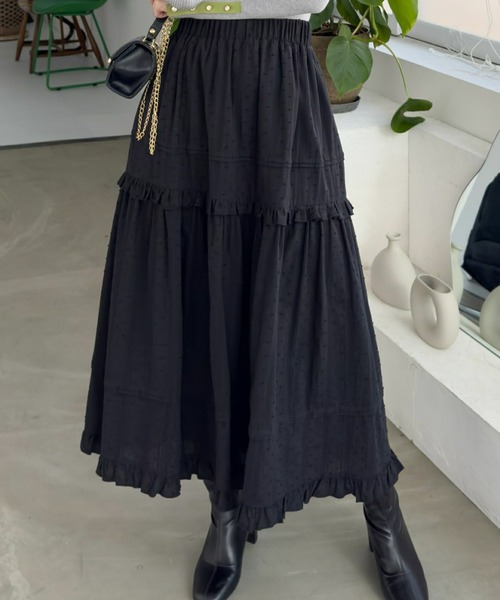 clear スカート 「低身長サイズ有」ドットフリルロングスカート「夏