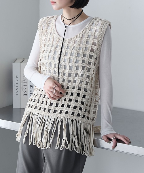 美品　23区　ブークレニット　ベスト　ジレ ベスト ジレ フェザーニット Vネックニットベスト レディース