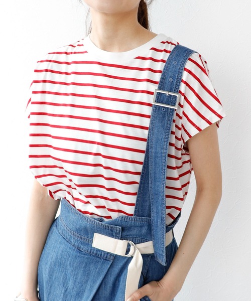 tシャツ 接触冷感フレンチスリーブボーダーカットソー レディース