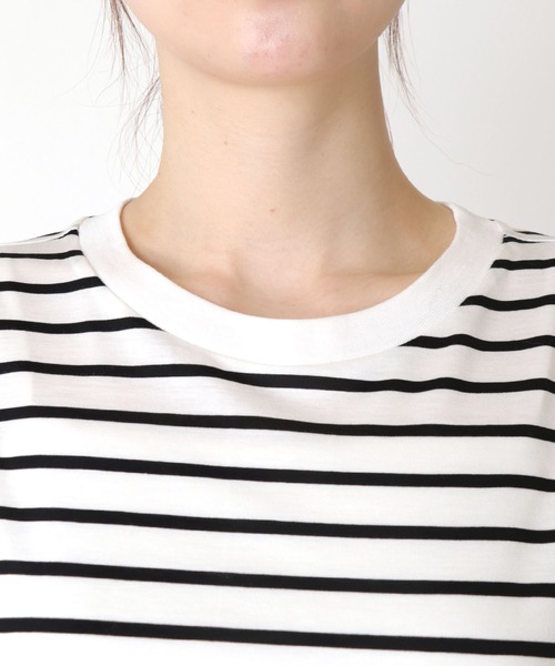Jines（ジネス） tシャツ 接触冷感フレンチスリーブボーダーカットソー