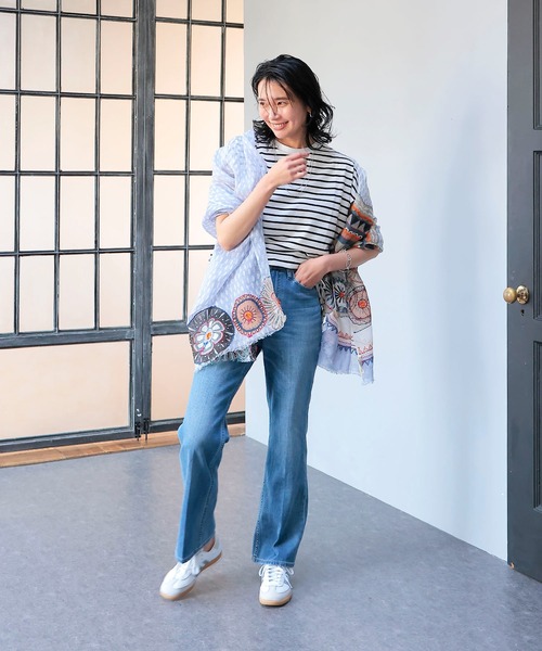 Jines（ジネス） tシャツ 接触冷感フレンチスリーブボーダーカットソー