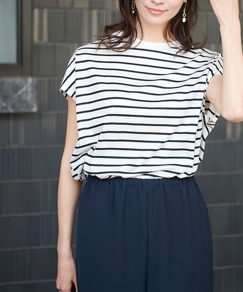 Jines（ジネス） tシャツ 接触冷感フレンチスリーブボーダーカットソー