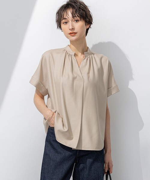 ブラウス シャツ 「接触冷感/UVカット」ドライスラブストレッチ スキッパー ブラウス レディース