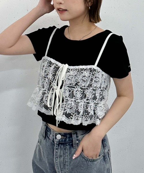 新品　chignon シニヨンアイボリー刺繍ビスチェ テープ刺繍ビスチェ/Green Parks（グリーン パークス）のタンクトップ
