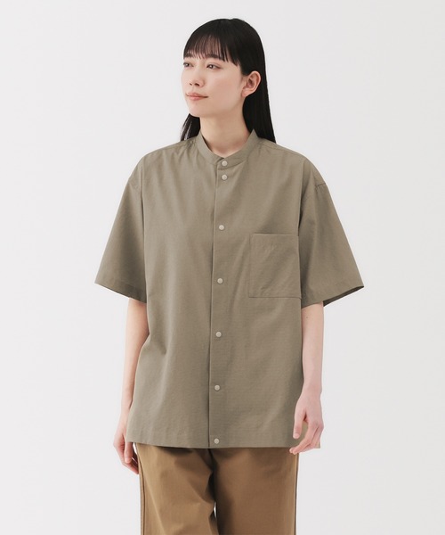 無印良品（MUJI） シャツ 半袖 紳士 風を通すスタンドカラー半袖シャツ