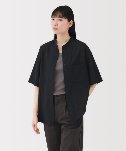 無印良品（MUJI） シャツ 半袖 紳士 風を通すスタンドカラー半袖シャツ 