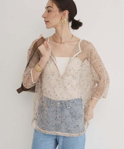 プラージュ PLAGE コットン100%スキッパーシアープルオーバー ANGIE tシャツ メッシュ スキッパー プルオーバー / シアートップス