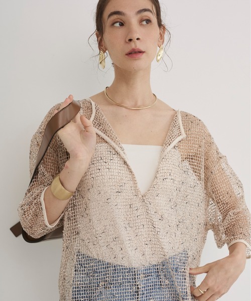 ANGIE tシャツ メッシュ スキッパー プルオーバー / シアートップス