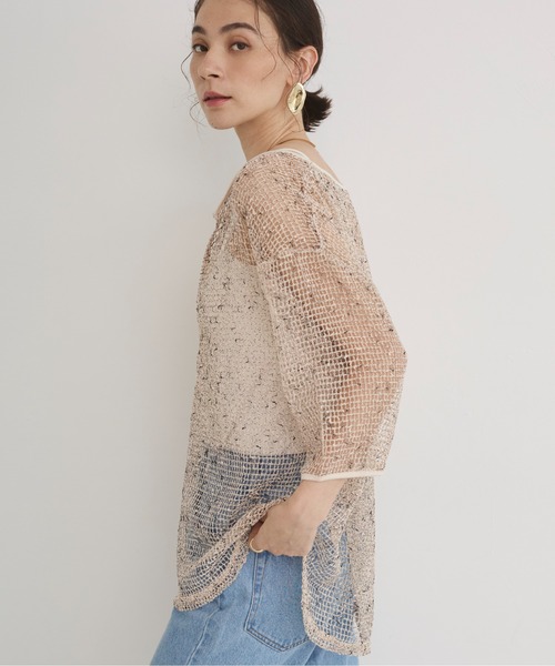 ANGIE tシャツ メッシュ スキッパー プルオーバー / シアートップス