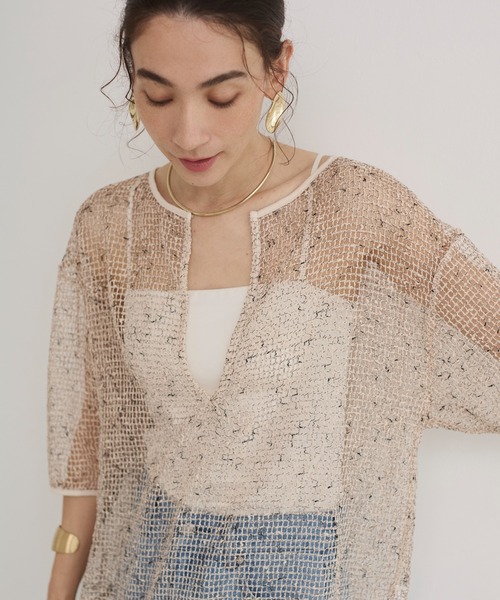 ANGIE tシャツ メッシュ スキッパー プルオーバー / シアートップス