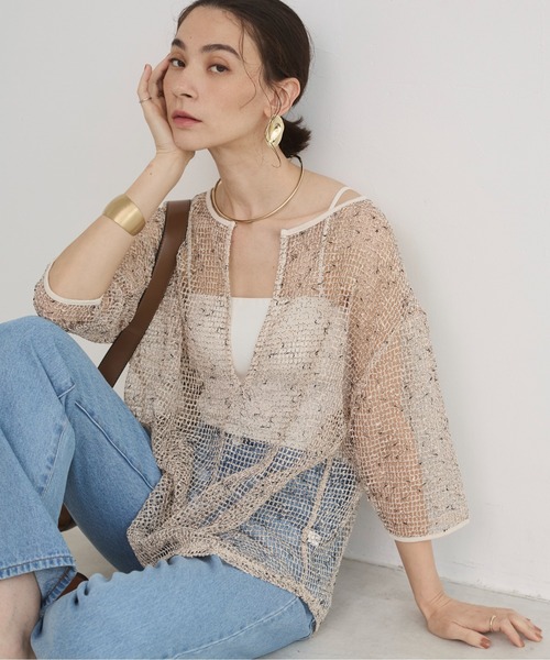 ANGIE tシャツ メッシュ スキッパー プルオーバー / シアートップス
